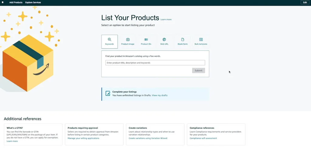 Amazon Seller Central - Add Product Page
