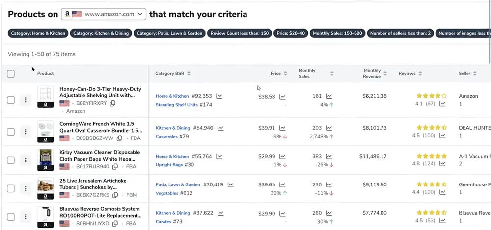 Helium 10 Amazon Product Research Tool Black Box Results