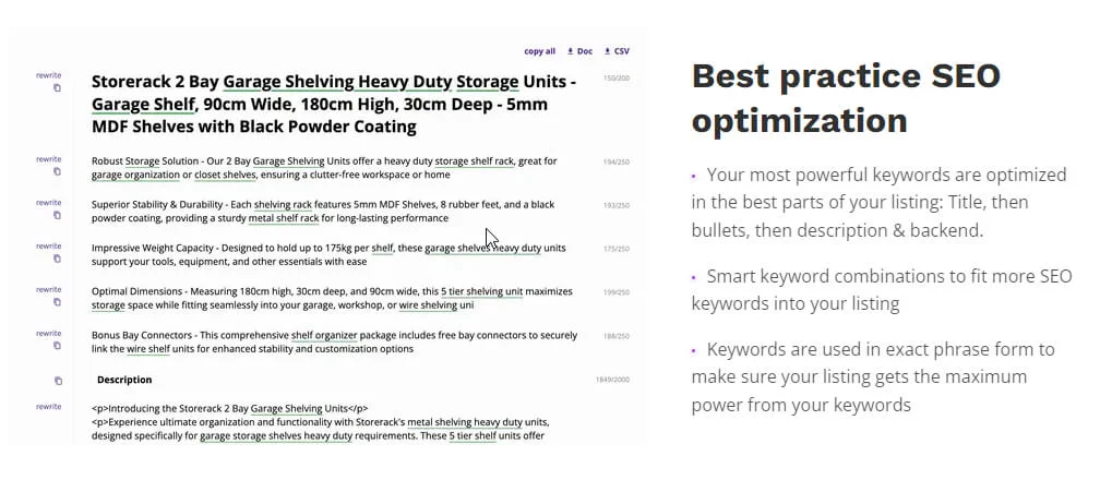 Perci AI Amazon Copywriting Tool SEO Features