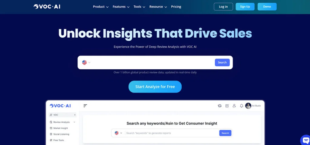 VOC AI Review Analysis Tool for Amazon Sellers