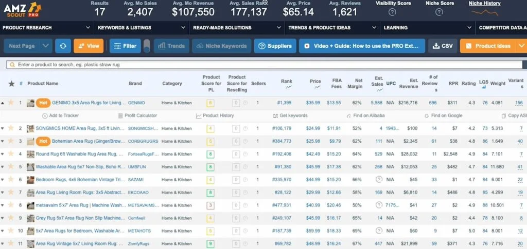 AMZ Scout Pro Extension Results Page