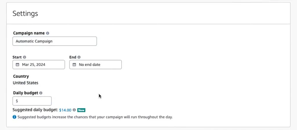 Amazon Advertising - Campaign Settings