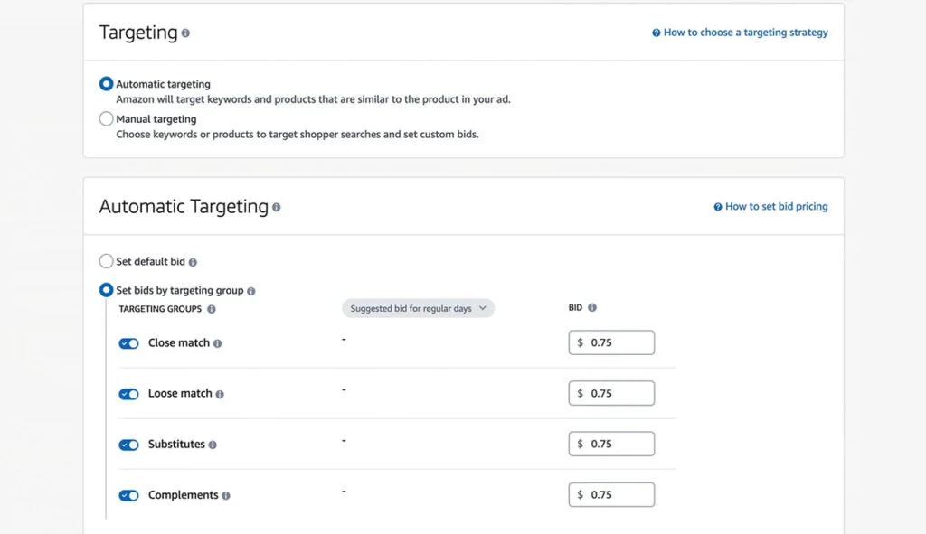 Amazon Advertising - Choose Targeting and Bid Types