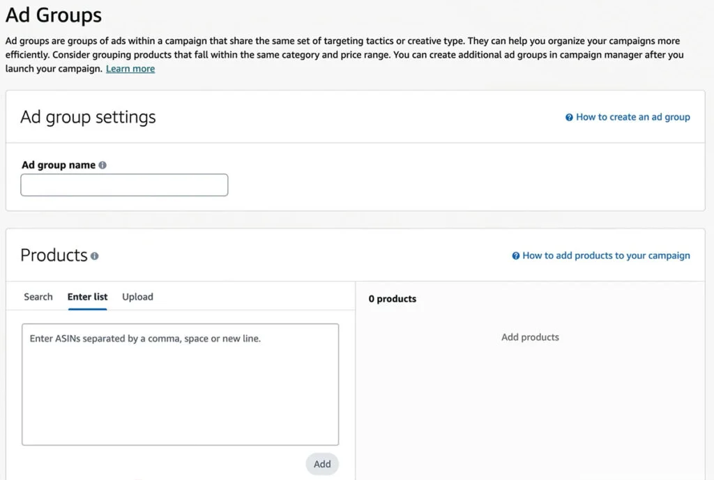 Amazon PPC - Create Ad Group and Add Products