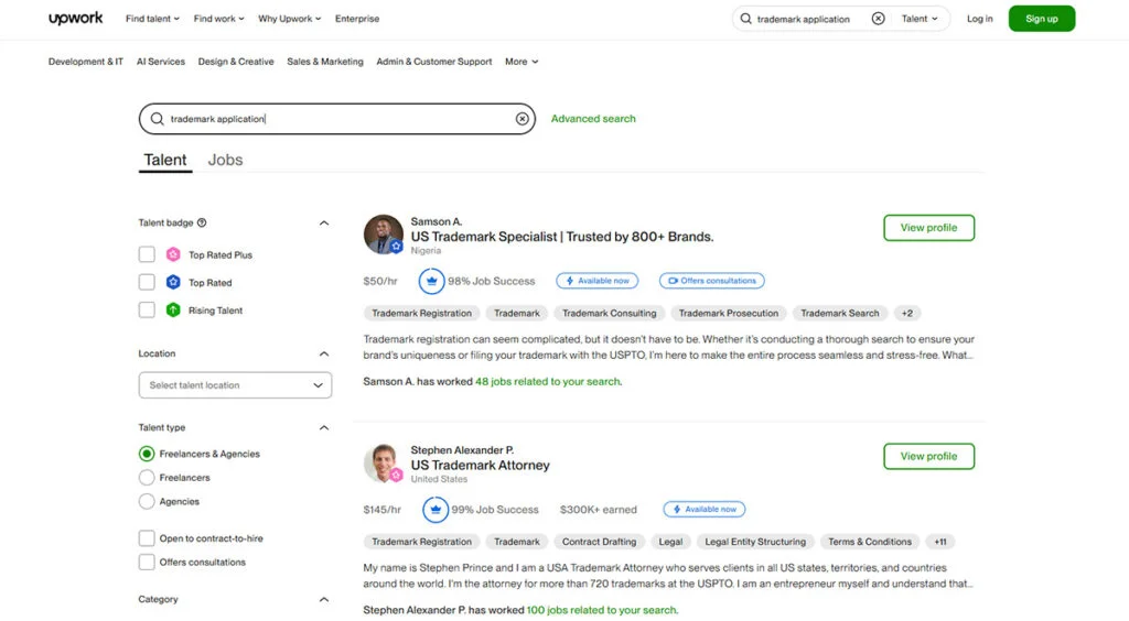 Brand Registry Trademark Application Results Upwork