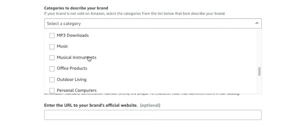 Brand Registry on Amazon Application Category