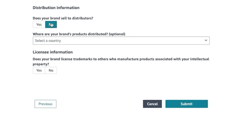 Brand Registry on Amazon Application Distributor Information