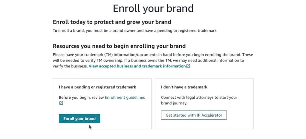 Brand Registry on Amazon Application Enroll