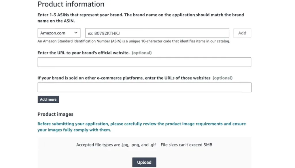 Brand Registry on Amazon Application Product ASIN
