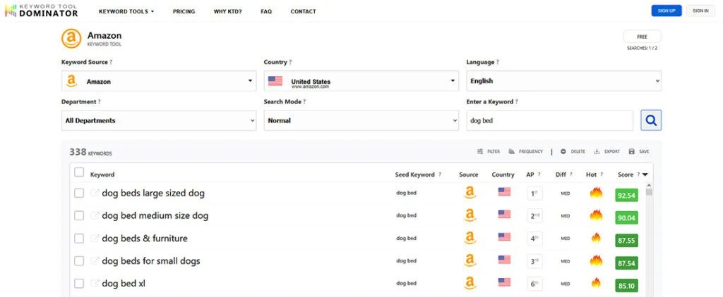Free Amazon Keyword Tool - Dominator
