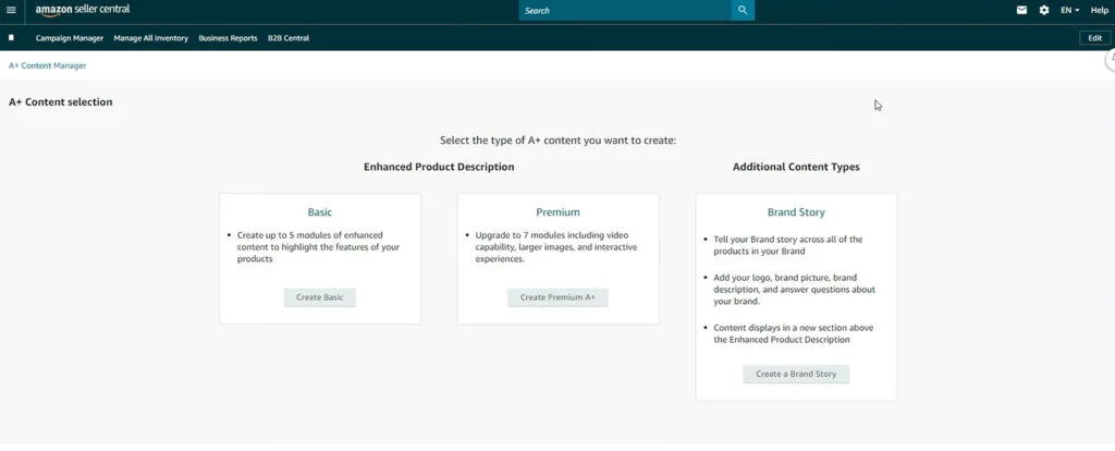 Amazon A+ Content Select Content Type