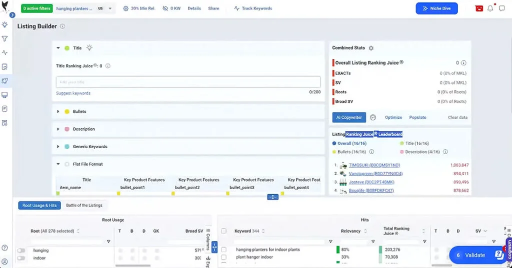 Data Dive Listing Builder