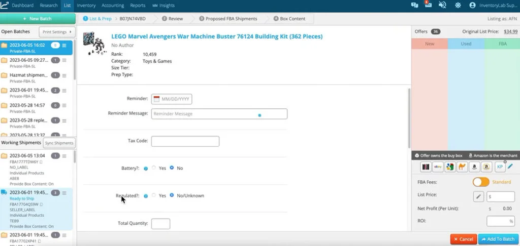 Inventory Lab Listings Page