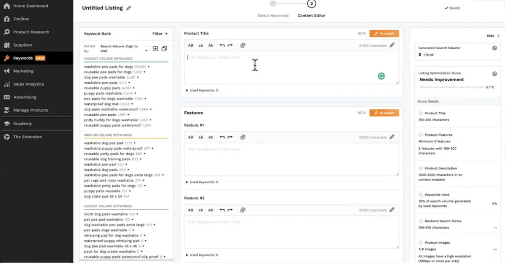 Jungle Scout Listing Tool Dashboard