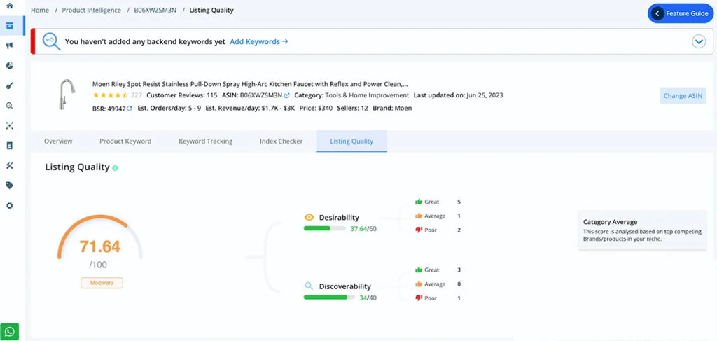 Seller App Amazon Product Listing Scorecard