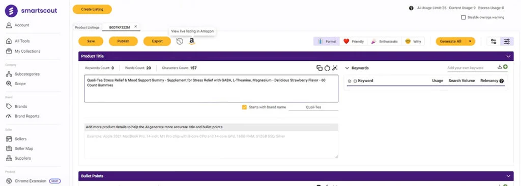 Smart Scout AI Listing Tool Dashboard