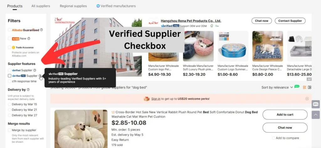 Verified Supplier Checkbox