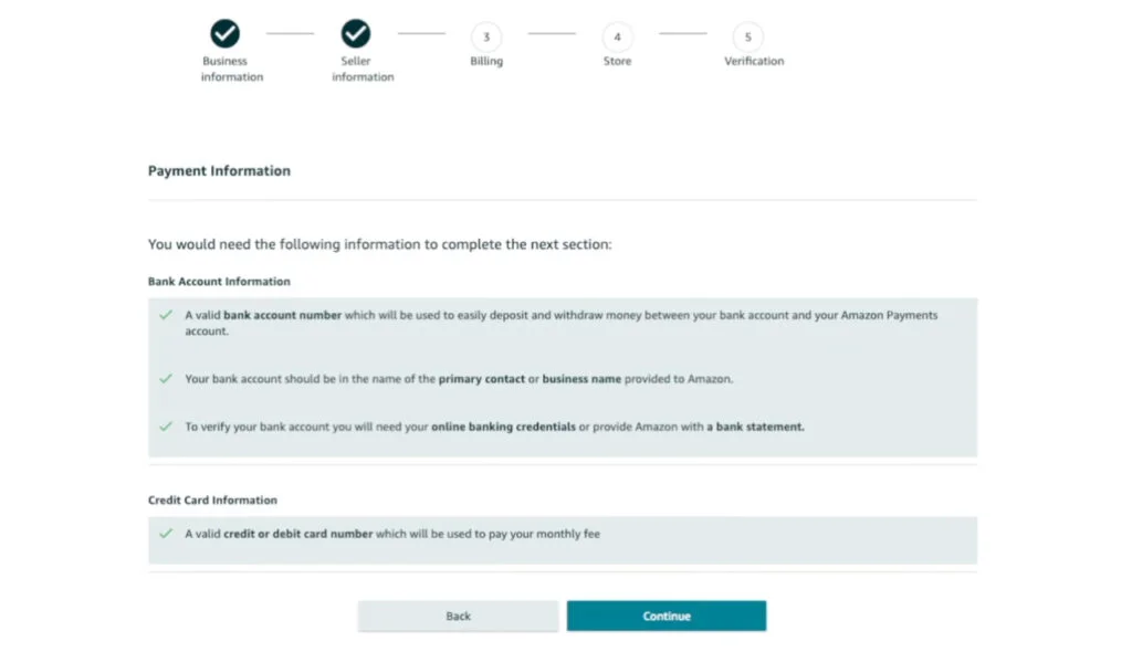How to Create an Amazon Seller Account - Payment Information