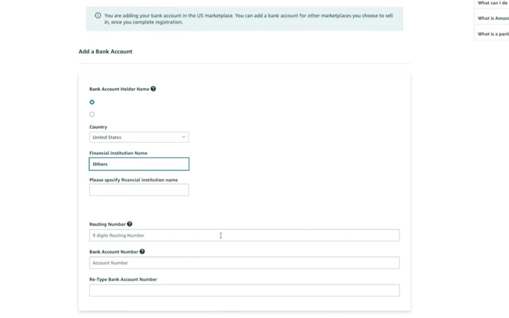 Seller Central Signup - Banking Info
