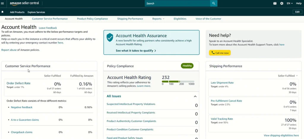 Amazon Account Health Dashboard