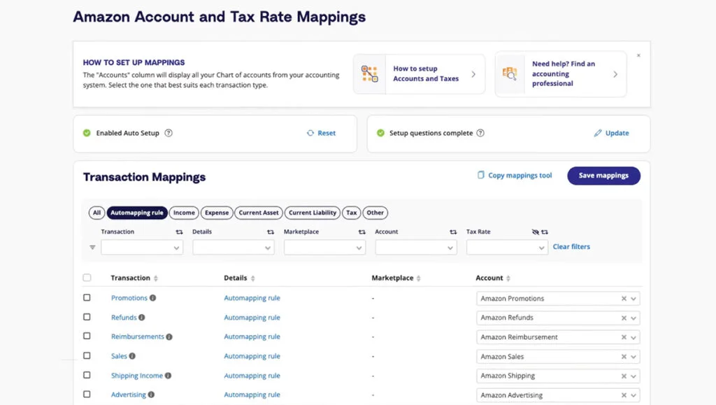 Tax Rate Mapping for Amazon Feature Screenshot from A2X