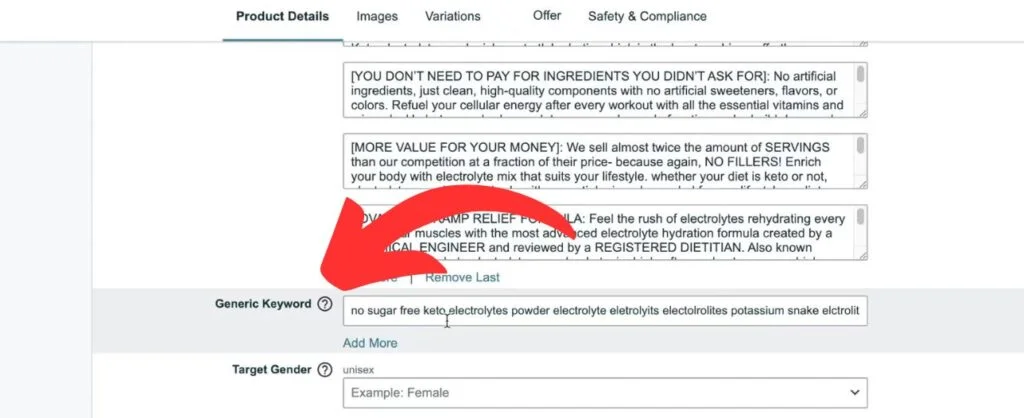 Amazon Generic Keywords - Step 4 - Edit Product