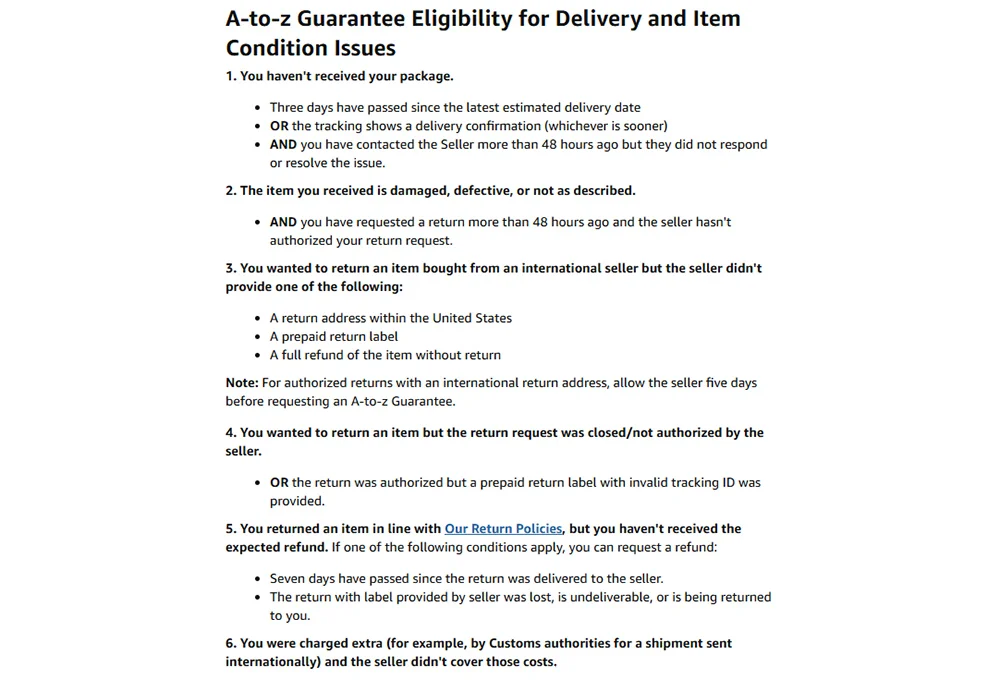 Order Defect Rate screenshot highlighting A-to-Z Guarantee claim details