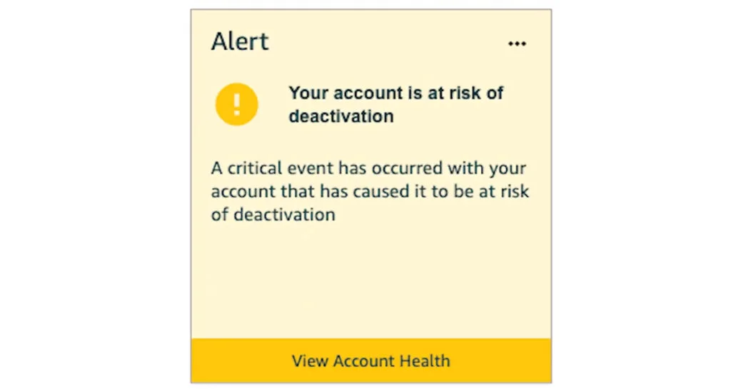 Screenshot of Amazon Account Health page showing Order Defect Rate warning