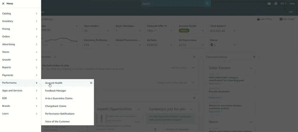 Amazon Seller Central - Account Health