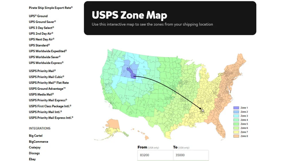 Estimate FBM Shipping Times with Pirate Ship USPS Map