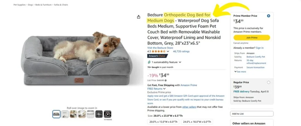 Example of Amazon Long Tail Keywords in Product Title