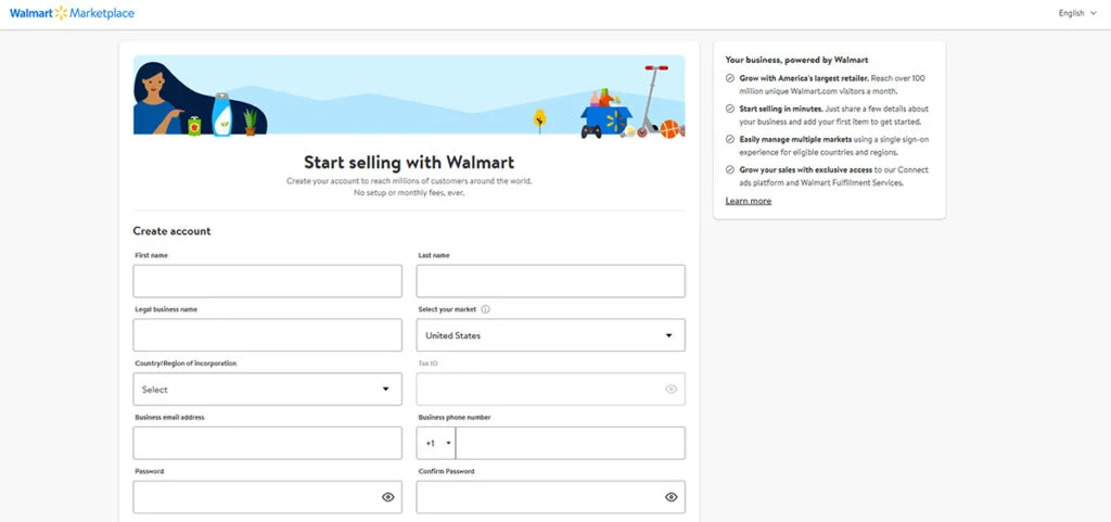 How to Sell on Walmart Marketplace - Signup Form