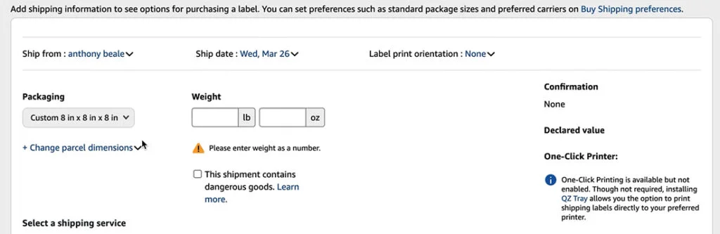 How to Ship FBM Orders - Enter Dimensions and Weight
