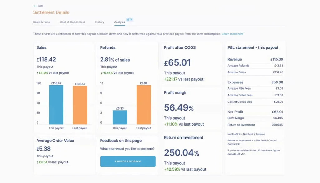 Settlement Details Page from Link My Books Screenshot