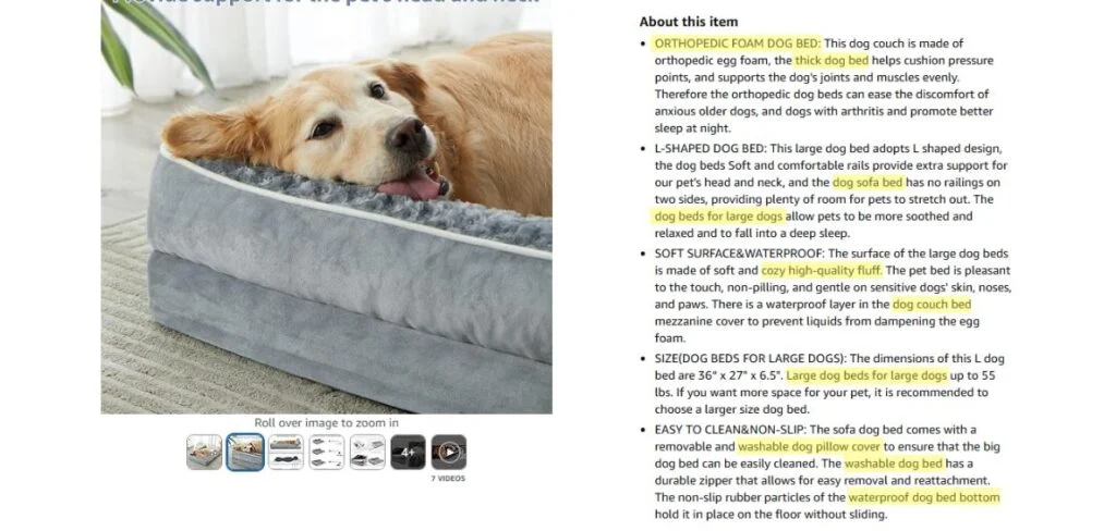 Long Tail Keywords Amazon - Bullet Points Examples