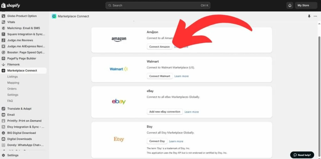 Shopify Marketplace Connect - Linking Amazon to Shopify