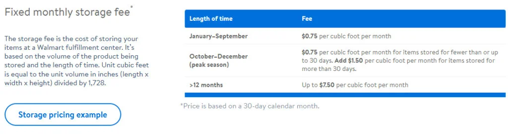 Walmart Marketplace - Monthly Storage Fees