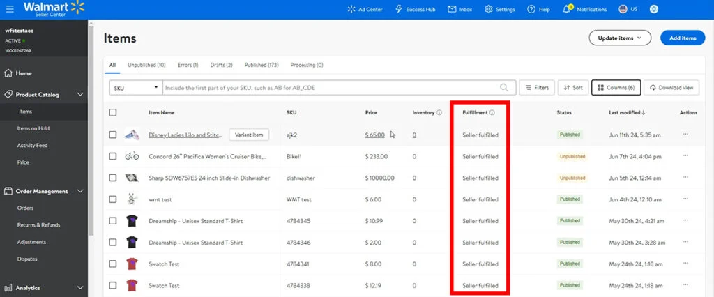Walmart Seller Central - Choose Fulfillment Method