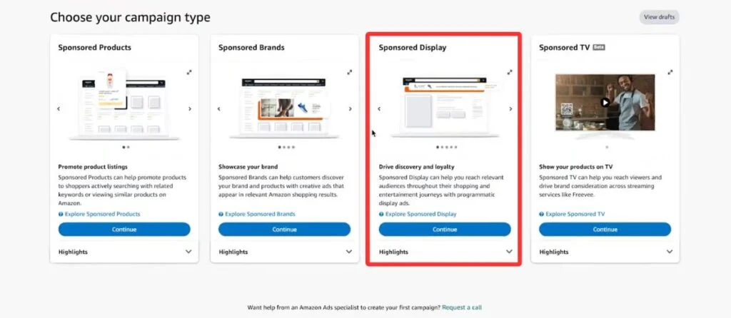 Amazon Sponsored Display Ads - Choose Campaign