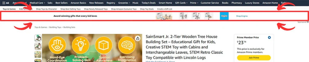 Sponsored Ads Display - Top of Page Placement