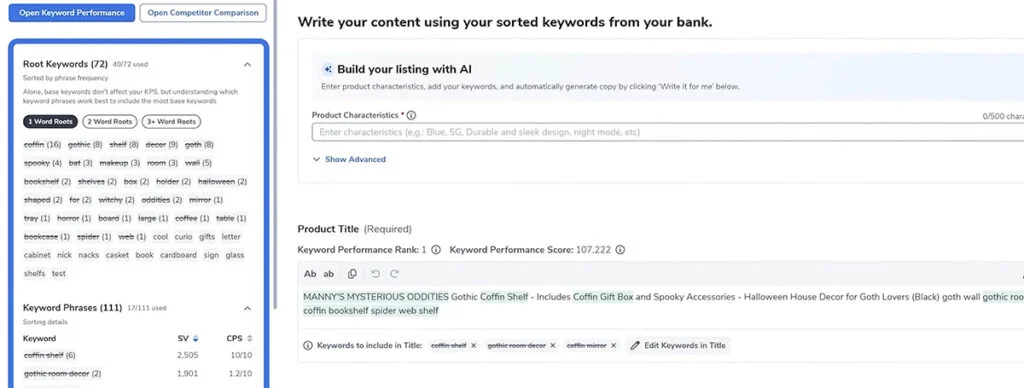 Helium 10 AI Product Listing Builder Tool