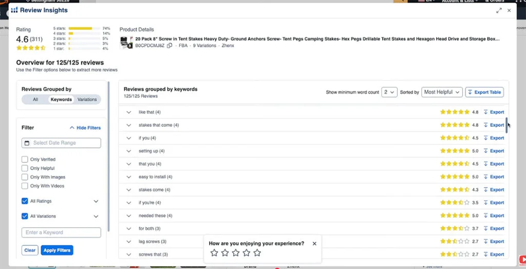 Helium 10 Chrome Extension - Review Insights Tool