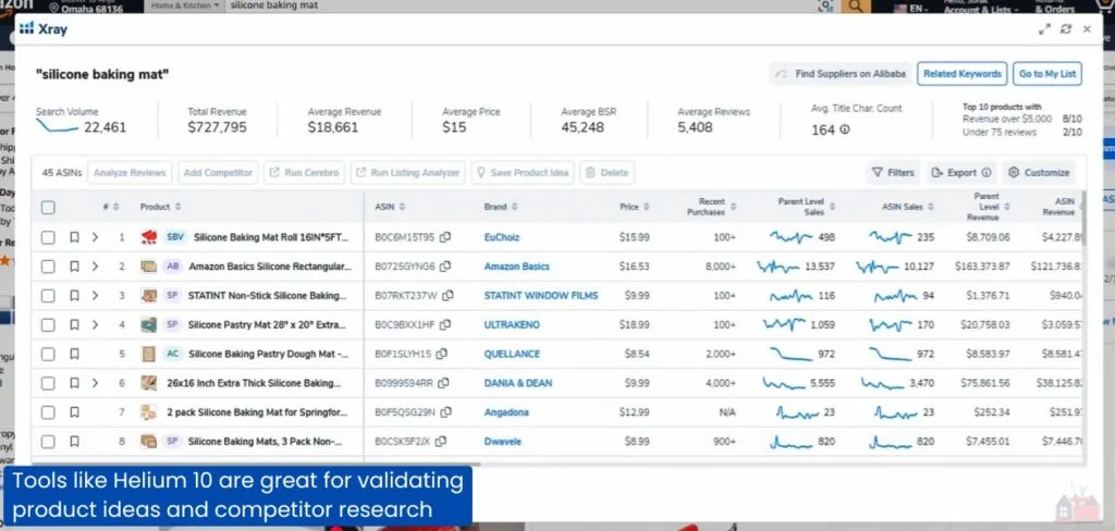 Helium 10 Xray for product validation and competitor research