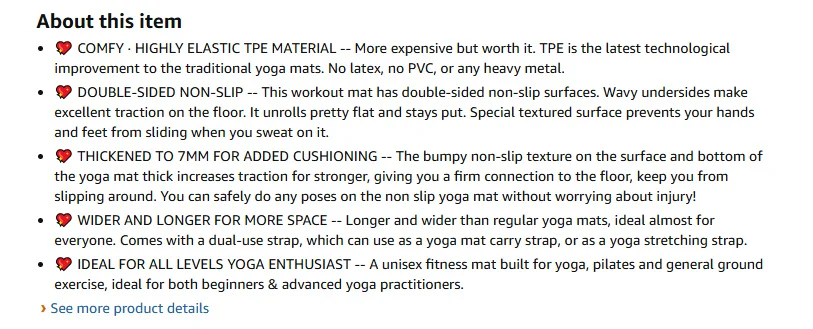 An example of optimized bullet points that highlight benefits and include secondary keywords