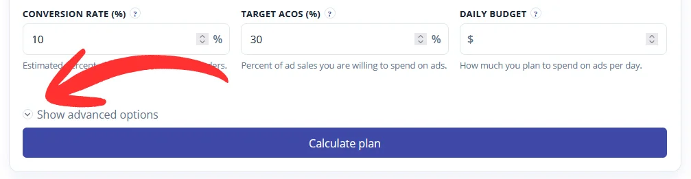 Free Amazon PPC Tool - Advanced Settings