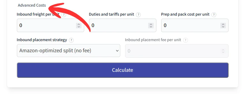 Free Amazon Profit Calculator - Advanced Settings